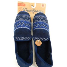 Dearfoams Mens XL 13-14 Memory Foam Slippers Navy Blazer Soft Moisture Wicking