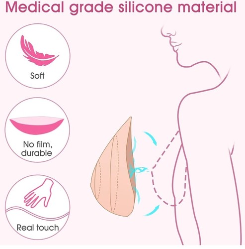 One Piece Classic Sleep Durable Triangle Silicone Breast Forms Fake Boobs D+ Pad - Picture 4 of 6