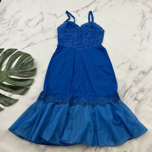 Vanity Fair Womens Vintage Slip Nightie Gown Size 32 New Blue Mermaid Lace Trim - Picture 8 of 11