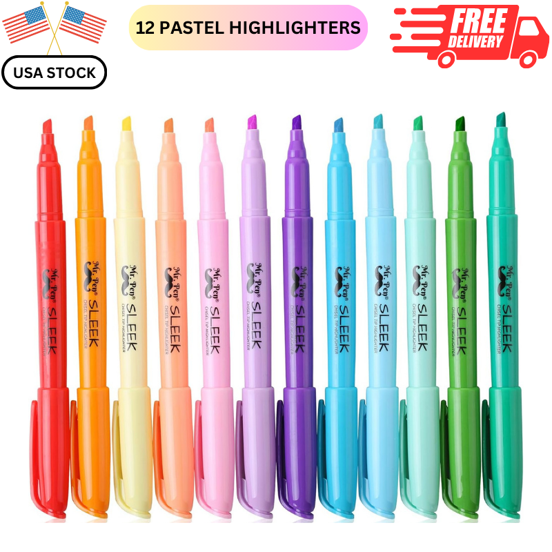 Pastel Highlighters Assorted Colors Fast Dry Set Bible Marker, School 12 Pack-image