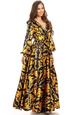 Chain print, long sleeve maxi dress | eBay