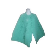 Green Vintage GrannyCore Knit Poncho Sweater Hipster Handmade Cardigan Onesize