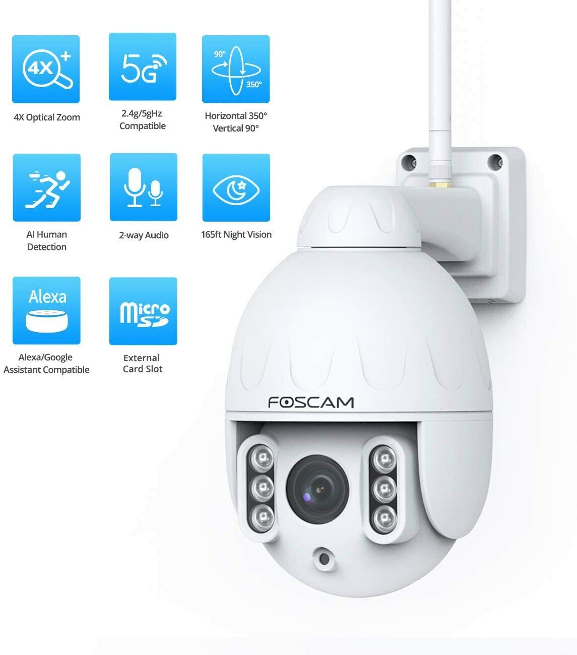 bodem calorie baard Foscam 4X Optical Zoom Pan Tilt HT2 1080p Outdoor 2.4g/5gHz WiFi PTZ IP  Camera 886897581378 | eBay