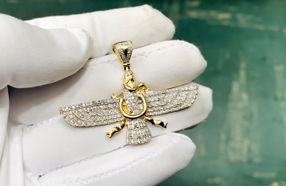 10K Yellow Gold Diamond Persian Empire Religious Symbol Pendant