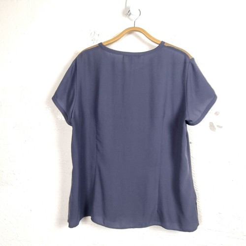 LIZ JORDAN Womens Top Size L Grey Short Sleeve Pleated Velvet Trim Ladies - Picture 5 of 11