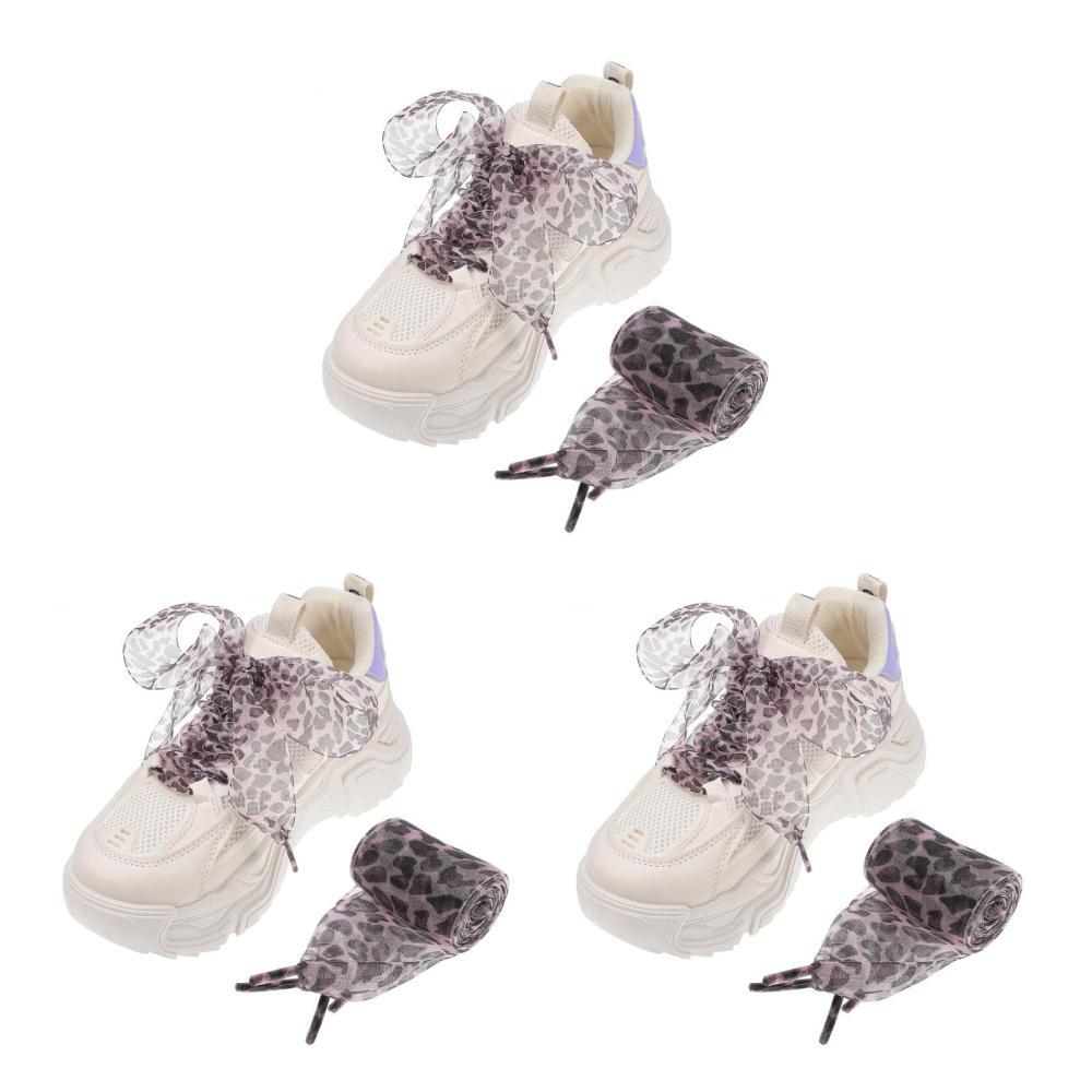 APL 3 Pezzi Lacci Larghi Uomo Lavoro Piatto per Sneakers Stampa Leopardata