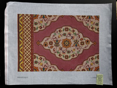 Caron Arabesque Pink Medallion Hand Painted Needlepoint Canvas