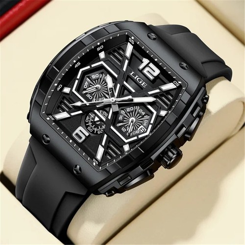 LIGE FOXBOX Herren Rechteck Uhr Chronograph Armbanduhr Jungen Silikon Sportuhr - Bild 14 von 32