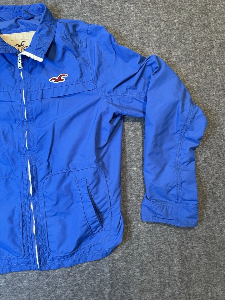 Chaqueta cortavientos Y2k Hollister para mujer XL cremallera completa abrigo azul real logotipo preppy Foto 3 de 4