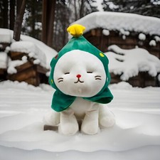 Christmas Miniso Life Plush White Cat Kitten Green Christmas Tree Hat 12"