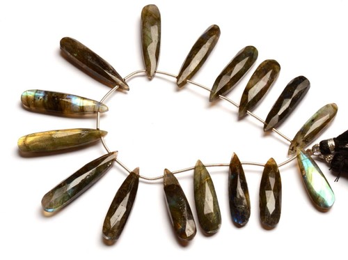 Natural Fire Labradorite Gem 28x8 to 34x8 mm Faceted Pear Shape Beads 8" Strand - Picture 8 of 9