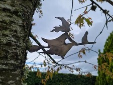 Metal Halloween Witch Cat Broomstick garden home ornament tree decoration 