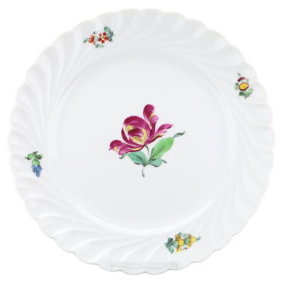 Kuchenteller groß/Frühstücksteller Nymphenburg Welle gerippt Bunte Blumen 1632