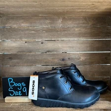 New Mens Bogs Casual Chukka Black Leather Ankle Lace Up Boots Waterproof Size 9