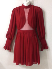 NWT  EXPRESS RED POINT D'ESPRIT FIT AND FLARE DRESS SZ 2 Long Sleeve  3450
