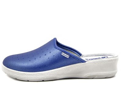 Women's Eco Leather Blue Insole Genuine Leather Low Wedge Slippers BLUE