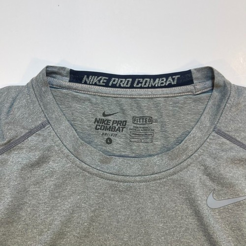 NIKE PRO COMBAT Dry Fit Fitted ActiveWear Athletic Jersey T Shirt Sz Mens L Gray - Picture 5 of 6