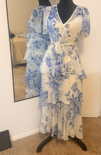Calvin Klein V-Neck Floral Puff Sleeve A-Line...
