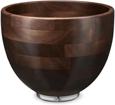Walnut Wood Mixing Bowl - 5 Quart for Tilt-Head Models with Stainless Base
