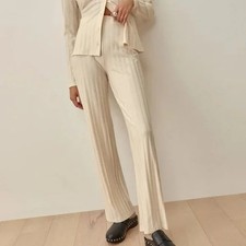 Reformation Pants Womens Medium Zayne Ribbed Flare Stretch Pull On Ivory