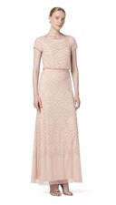 Adrianna Papell Blush Short Sleeve Blouson Beaded Formal gown Special Event Sz 8