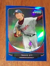 2013 Bowman Chrome Wash. Nationals Travis Ott Blue Prizm Refractor Mini Card