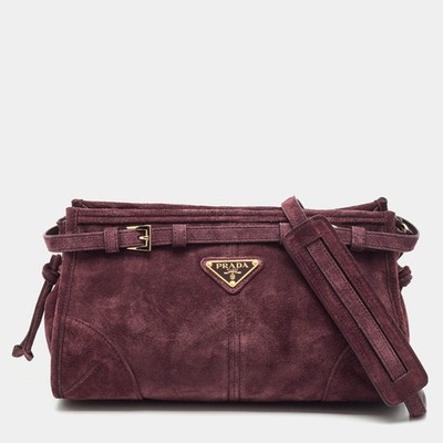 Prada Bonnie Small Burgundy Suede Shoulder Bag