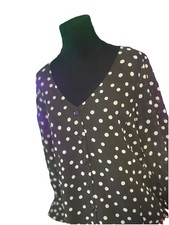 Madewell Womens Polka Dot Blouse Size 2 Black White V-Neck Button Front Top LS