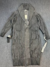 Elan Long Striped Knit Cardigan Sweater Belted Open Front Black Gray M