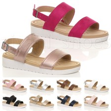 WOMENS LADIES LOW WEDGE HEEL SLINGBACK BUCKLE STRAPPY FLATFORM SANDALS SIZE