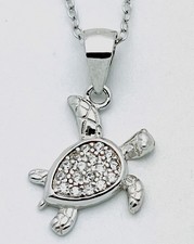 925 Sterling Silver 17 CZ Sea Turtle Necklace 16  2  Ext