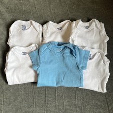 Gerber Onesies New Born Lot Of 6 Body Suit Long Sleeve White Short Sleeve Blue