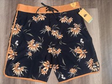 Quiksilver SurfSilk Scallop Costal Flora Orange  Black Board Shorts Size 32x19