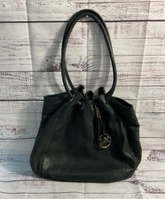 MICHAEL KORS ASTOR Black Pebbled Leather Tassel MK Ring Tote Shoulder Bag