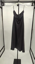 Quince Women 100% Washable Silk Draped Shoulder Maxi Black Dress L