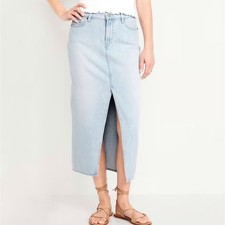 Old Navy Light Denim Front Slit Mid Rise Long Maxi Jean Skirt Size 10 New