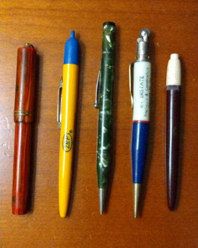 Vntg. Wood Grain Fountain Pen Case/Marbled pencil/ Fairmont, WV. lighter Pen