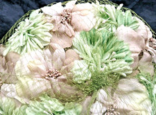 Vtg 1950s Union Made USA Ladies Hat Flowers Silk Netting Green Taupe Pill Box