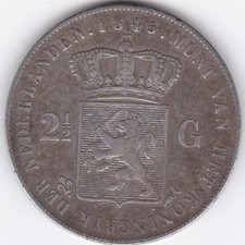 2 1/2 guilder dutch coin 1845 rijksdaalder nederland gulden