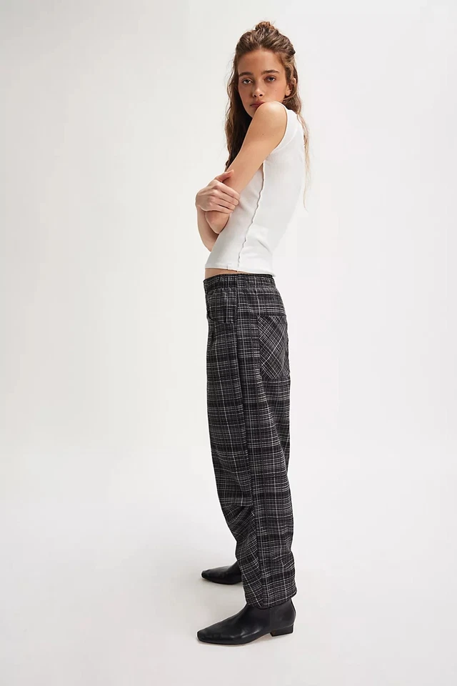 FREE PEOPLE Nice Choice Pull-On Pants - Midnight Combo - Plaid Small NWT $98 - Image 3 of 4