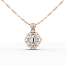 3.00 Ct Emerald Lab Grown Diamond 18k Rose Gold Halo Pendant Necklace