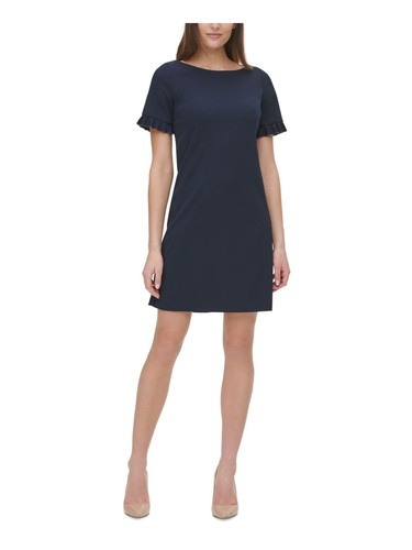TOMMY HILFIGER Womens Navy Crepe Short Sleeve Short Wear To Work Dress 8