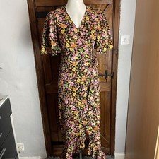 Vero Moda Black Floral Ruffle Wide Sleeve Wrap Maxi Dress Size Small NWT RRP £38