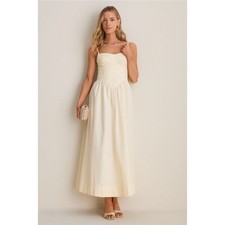 Dress To Beige Shell Waisted Maxi Dress Small Cream Sleeveless Flowy Resort Wear