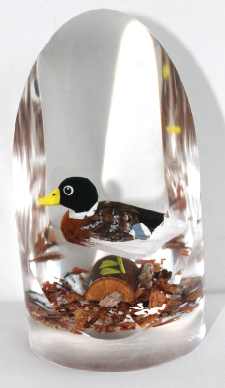 Vintage Hand Carved Painted duck Lucite/Acrylic Unique Canada Paperweight