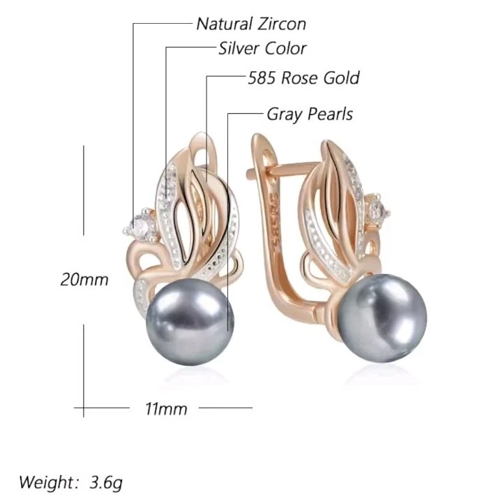 Luxus Ohrringe Huggie 585er Rolled Roségold Walzgold Blumenform mit Graue Perle - Bild 2 von 4