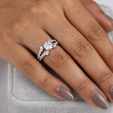 Side Stone Engagement Ring Solid 18K Gold Round 2.17 CT Lab-Grown Diamond E VS2