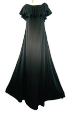 Vintage 1970s black maxi dress cape flutter sleeve tent trapeze off shoulder