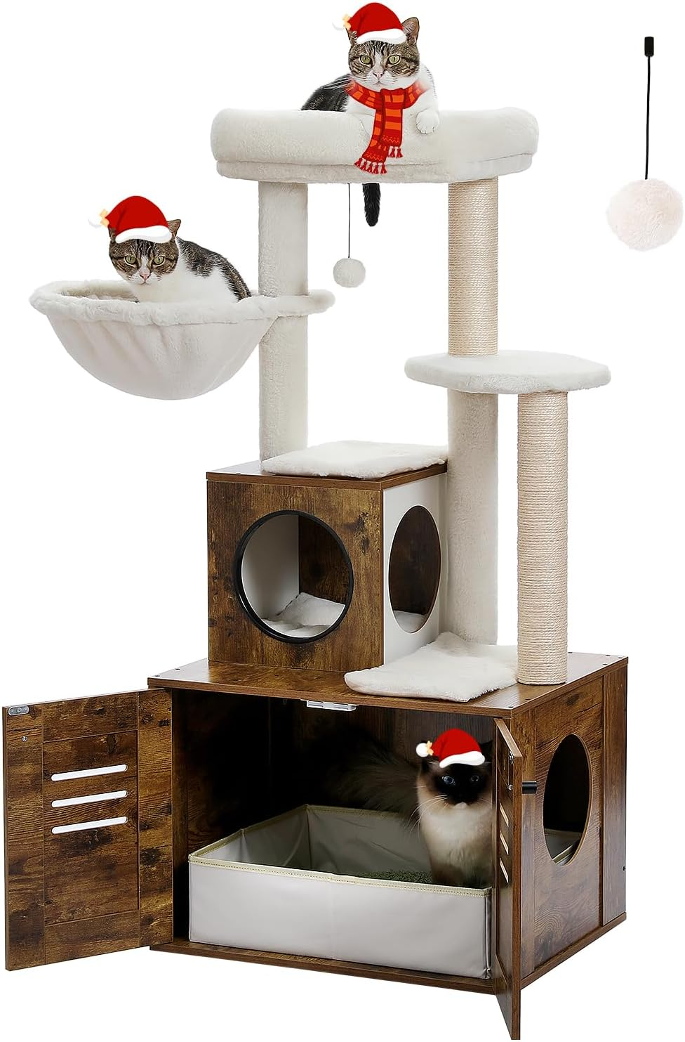 Cat Tree with Litter Box Enclosure, 50-Inch All-In-One Modern Cat Furniture for