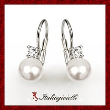 Eleganti Orecchini Perla in Argento 925 Rodiato Oro Bianco Donna